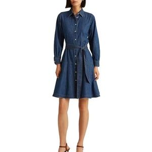 NWOT Lauren Ralph Lauren Tie Sash Belt Button-Down Long Sleeve Dress - Size 10